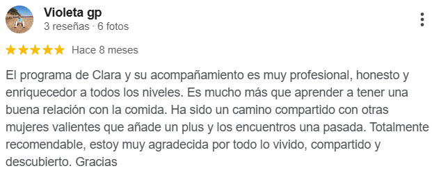 Reseña de Google de una alumna del Programa Amina