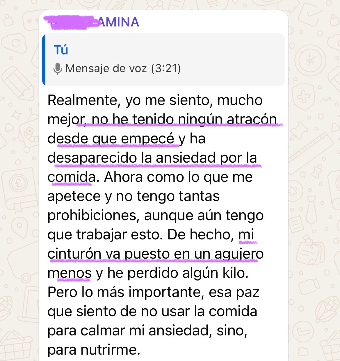 Mensaje de una alumna del Programa Amina