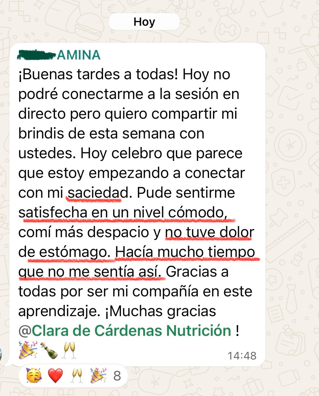 Mensaje de una alumna del Programa Amina